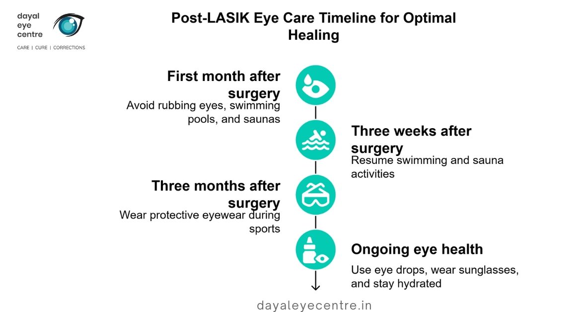 Post lasik eye care timeline for optional healing