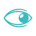 Turquoise outline of an eye with a bold circular pupil