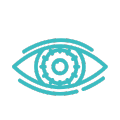 Turquoise outline of an eye with a circular,