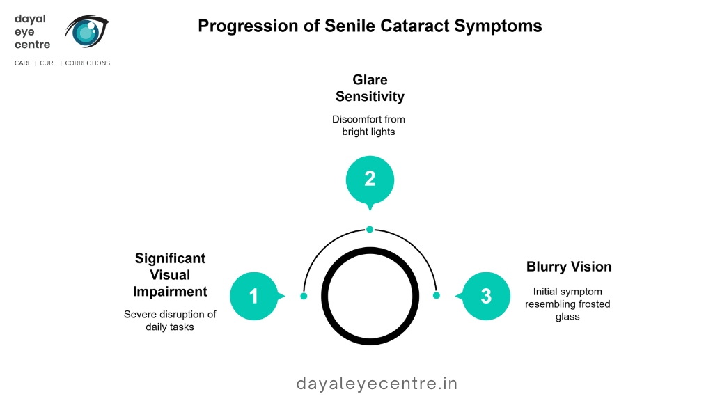 Progression of senile cataract symptoms