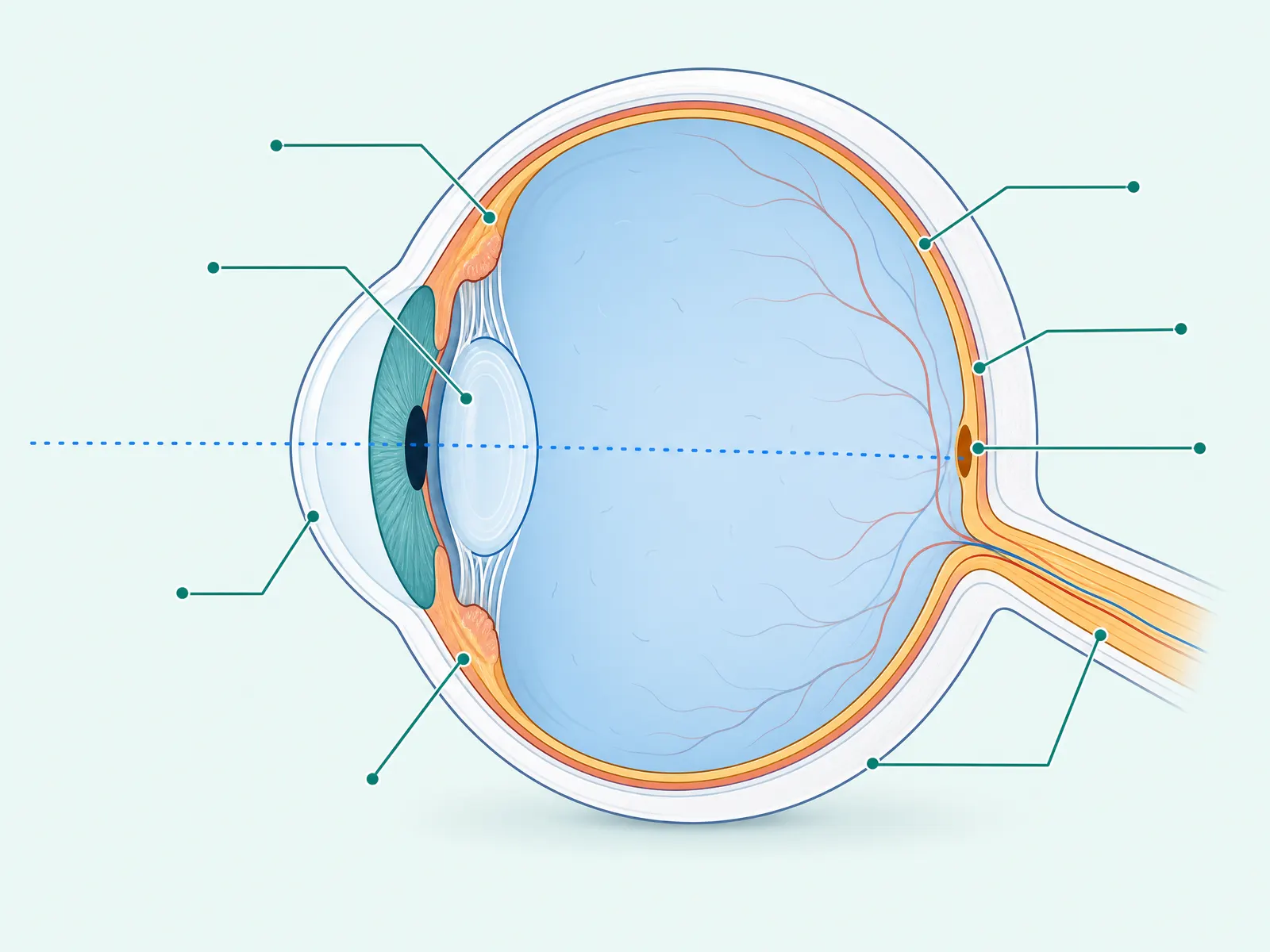 Cross-section diagram of the human eye with major parts indicated