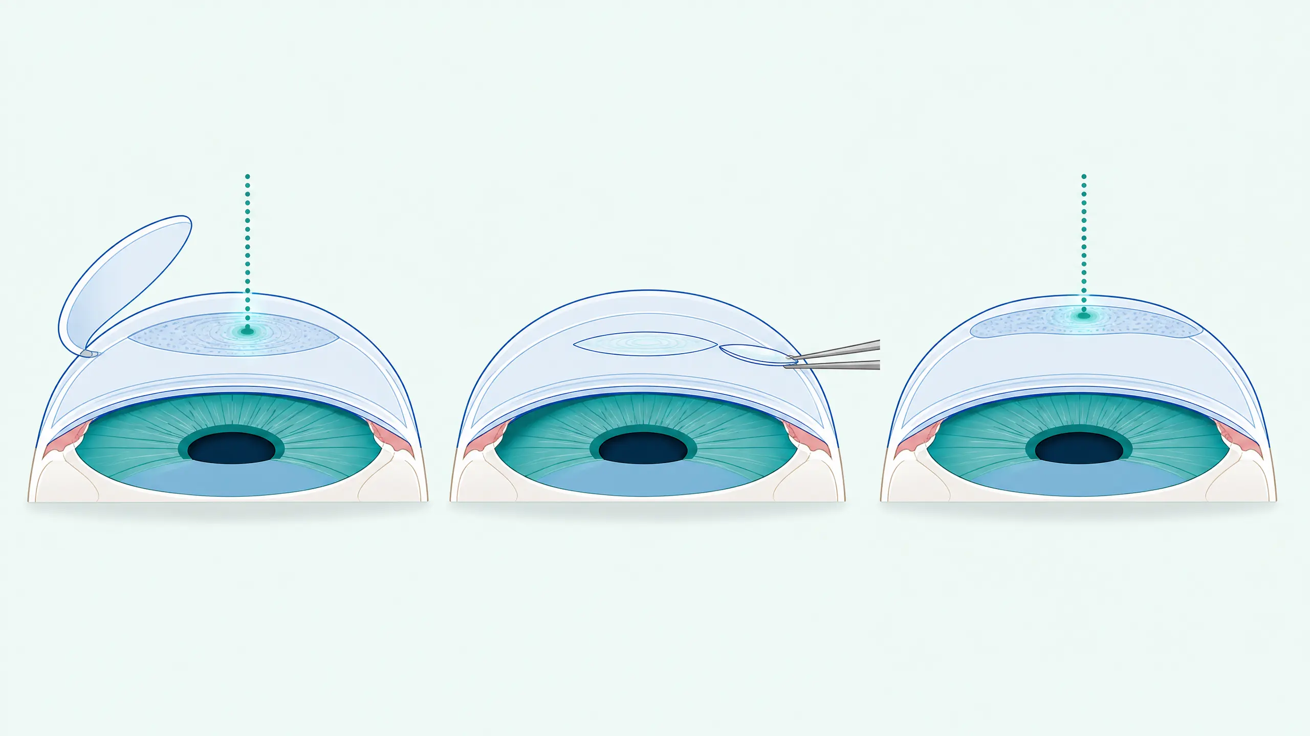 Diagram comparing LASIK, SMILE and PRK corneal procedures