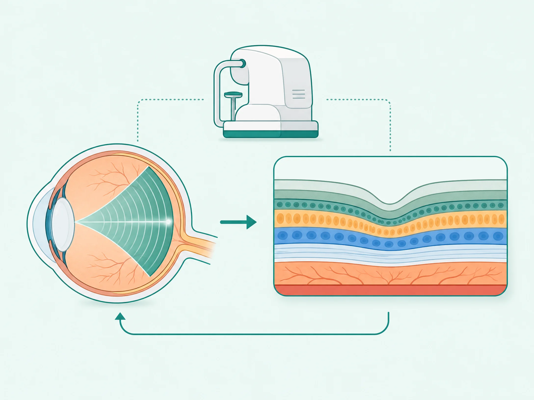 Diagram explaining how an OCT scan images the retinal layers