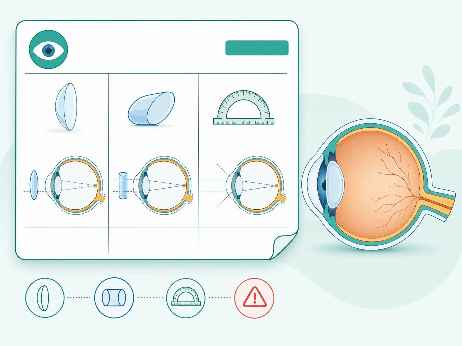 Diagram explaining the SPH, CYL and AXIS values on a glasses prescription