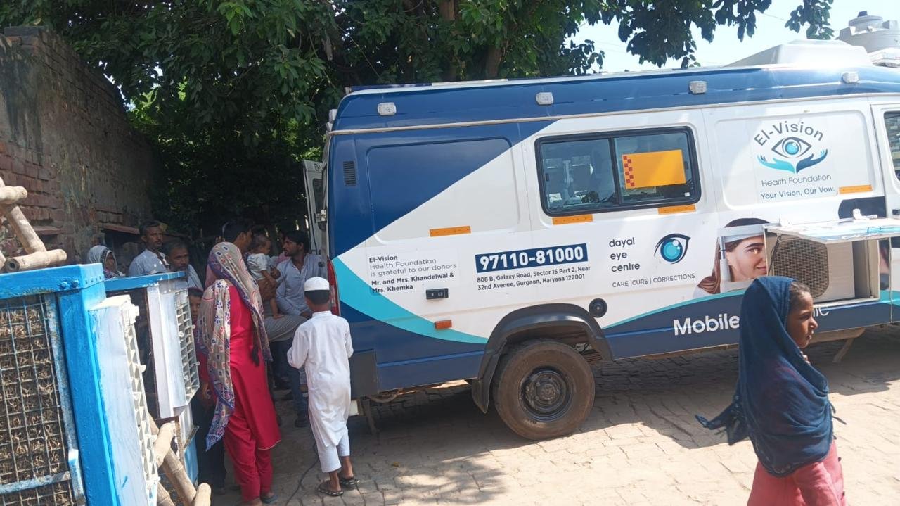 Eye examination at an outreach camp