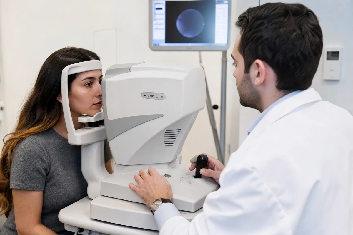 Eye-pressure test during a comprehensive eye examination at Dayal Eye Centre